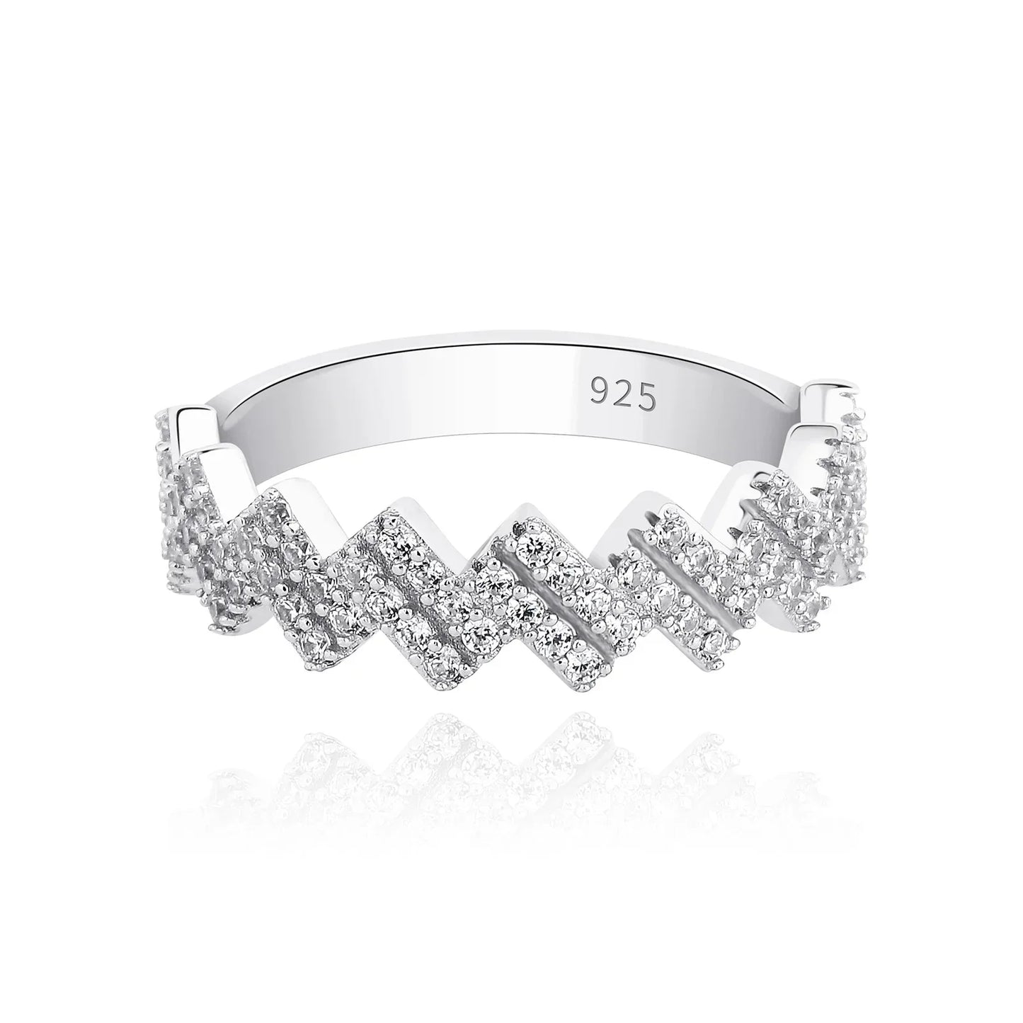 S925 Sterling Silver Wavy Band | Iced Out Ripple Ring | Caratix