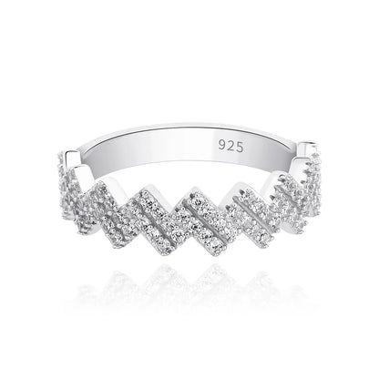 S925 Sterling Silver Wavy Band | Iced Out Ripple Ring | Caratix