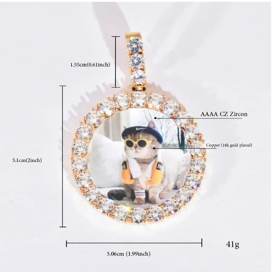 Custom Photo Pendant Necklace | Solid CZ Iced Out Hip Hop DIY Picture Jewelry - CaratixJewelry