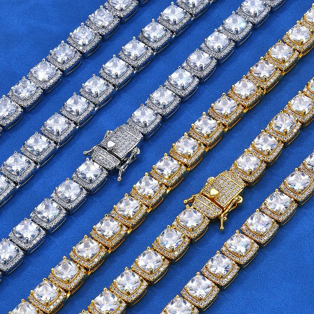 10mm Square Zircon Tennis Chain Necklace Hip Hop Bling | Caratix Jewelry - CaratixJewelry