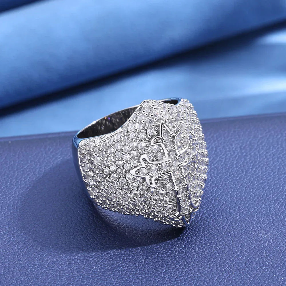 Men's Iced Out Cross Ring | Vintage Luxury Micro-Pave Signet | Caratix