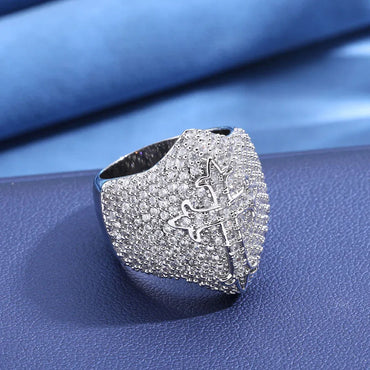 Men's Iced Out Cross Ring | Vintage Luxury Micro-Pave Signet | Caratix
