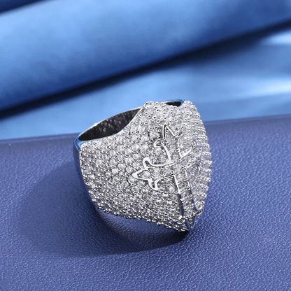 Men's Iced Out Cross Ring | Vintage Luxury Micro-Pave Signet | Caratix