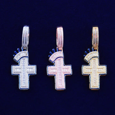 Iced Out Crown Cross Pendant | Men's & Women's Royal Faith Necklace - CaratixJewelry