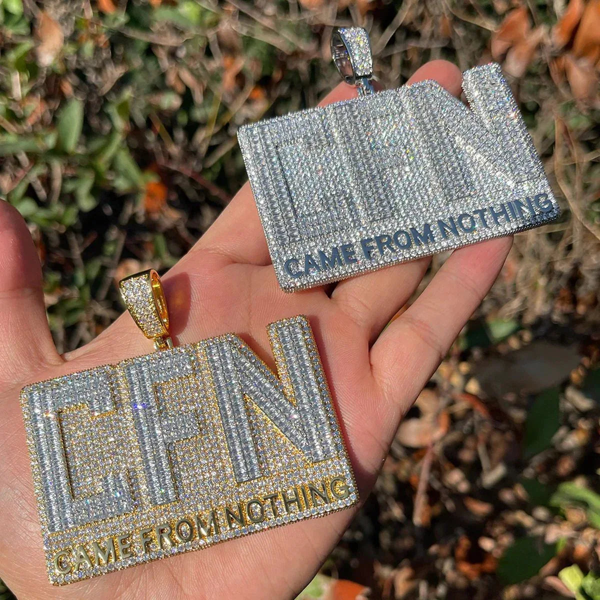 Iced Out "Came From Nothing" Pendant | Men's Self-Made Slogan Necklace | Premium Copper CZ Motivational Jewelry | Rags to Riches Bling | Caratix - CaratixJewelry