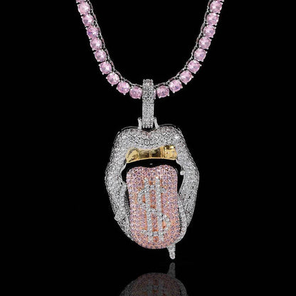 Custom Dollar Mouth & Tongue Pendant Necklace with Micro-Pave Zircon Stones for Men | Caratix Jewelry - CaratixJewelry