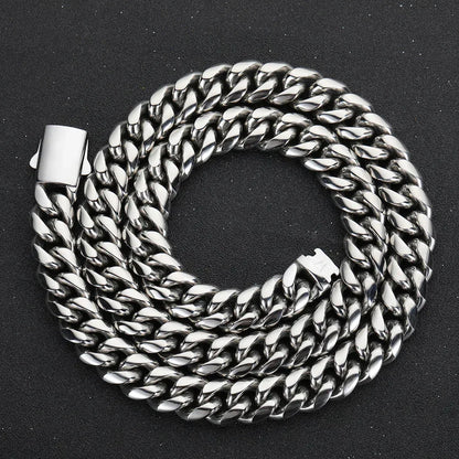 Stainless Steel Cuban Chain Necklace with Spring Clasp Hip Hop Style for Men | Caratix Jewelry - CaratixJewelry
