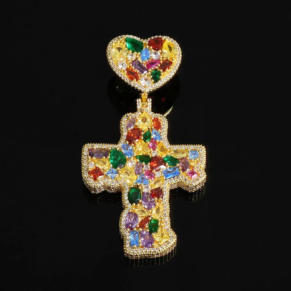 Iced Out Colorful Zircon Cross Pendant Necklace Hip Hop Jewelry for Men | Caratix Jewelry - CaratixJewelry