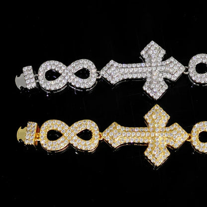 Moissanite Cross Figure-8 Chain Necklace/Bracelet – S925 Sterling Silver Iced-Out Vintage Hip Hop Jewelry for Women - CaratixJewelry