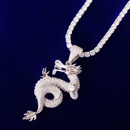 Iced Out Chinese Dragon Zodiac Pendant | Year of the Dragon Vintage Gold Necklace - CaratixJewelry