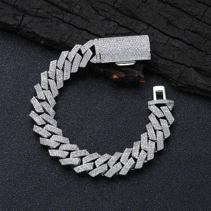 16mm Triple Row Iced-Out Cuban Link Bracelet - CaratixJewelry