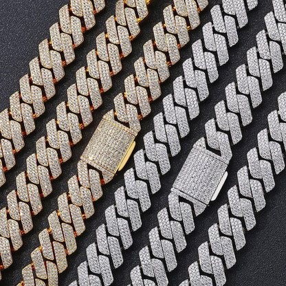 20mm Triple Row -Shaped Zircon Cuban Link Bracelet - CaratixJewelry