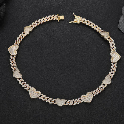 Heart Zircon Cuban Chain Choker Necklace Elegant Jewelry - CaratixJewelry