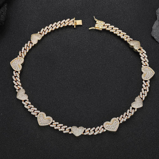 Heart Zircon Cuban Chain Choker Necklace Elegant Jewelry - CaratixJewelry