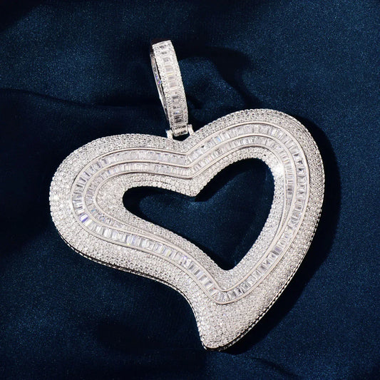 Large Hollow Heart Pendant Necklace | CZ Hip Hop Minimalist Fashion Jewelry - CaratixJewelry