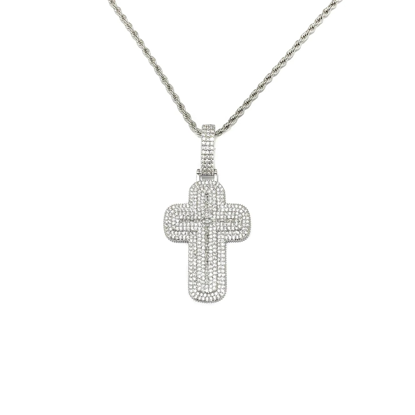 Iced Out Chunky Cross Pendant | Women's Thick "Puff" 3D Necklace | Premium Copper CZ Statement Jewelry | Bold & Cute Bling | Caratix - CaratixJewelry