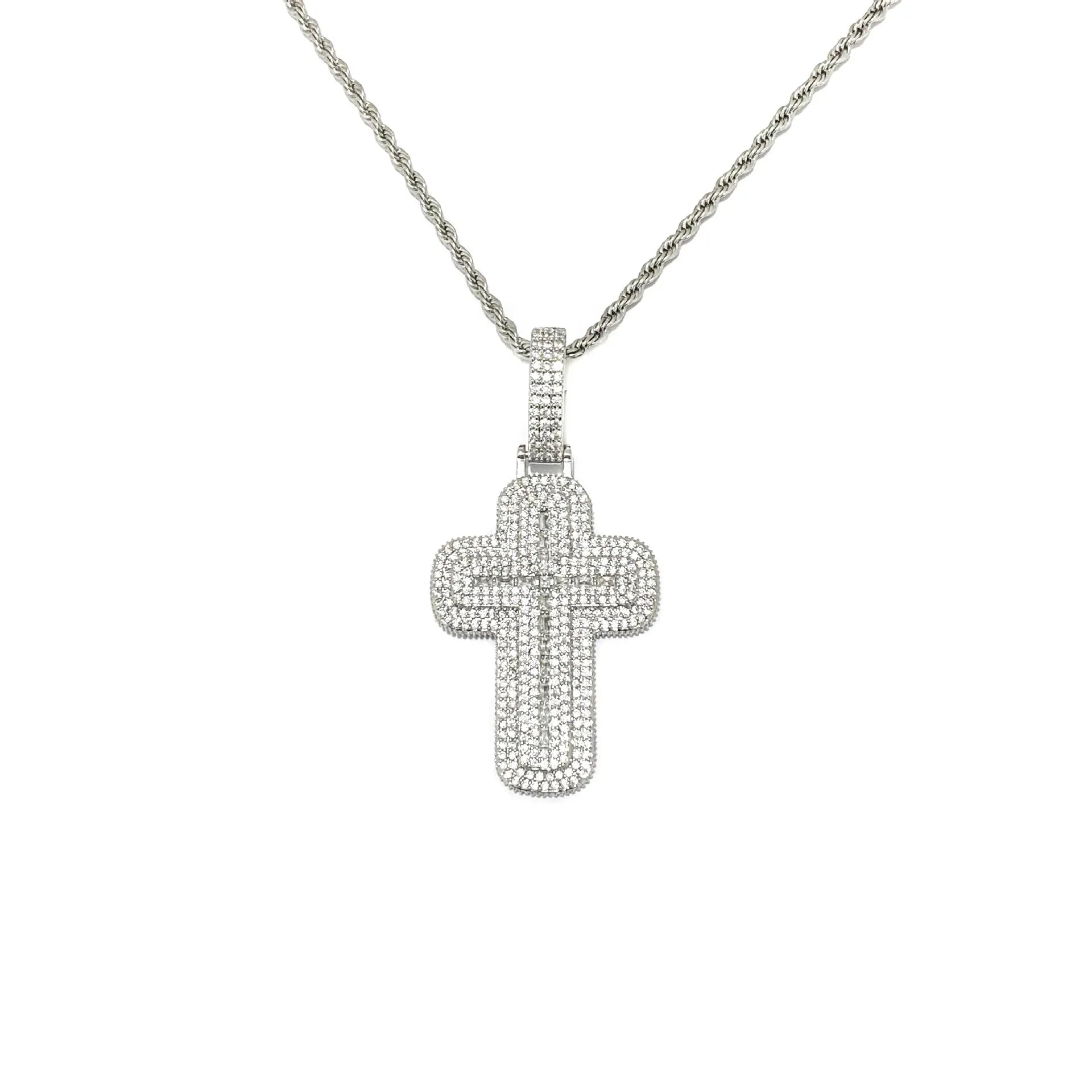 Iced Out Chunky Cross Pendant | Women's Thick "Puff" 3D Necklace | Premium Copper CZ Statement Jewelry | Bold & Cute Bling | Caratix - CaratixJewelry