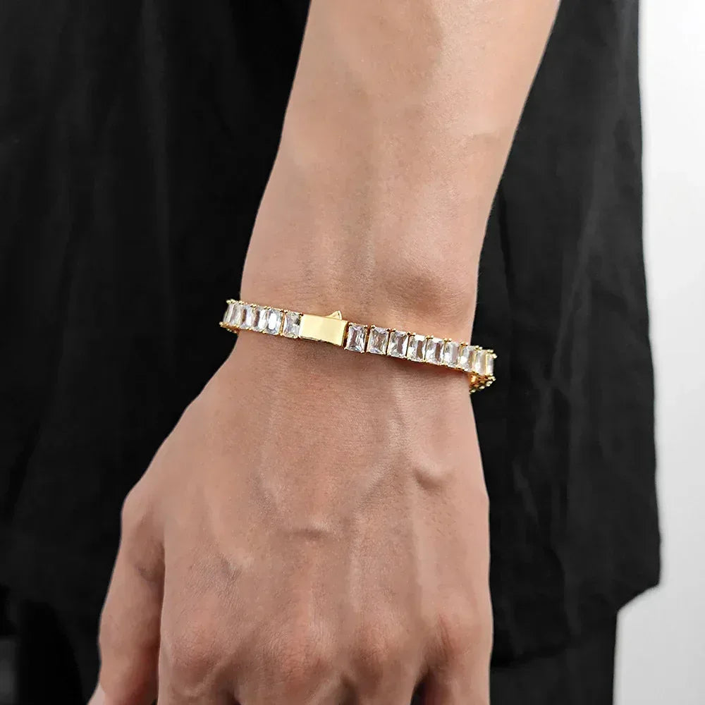 6mm Rectangle Zircon Tennis Chain Bracelet with Spring Clasp for Men | Caratix Jewelry - CaratixJewelry
