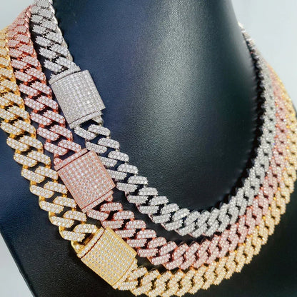 12.6mm Double-Row Moissanite Cuban Link | S925 Silver Men’s Hip Hop Chain - CaratixJewelry