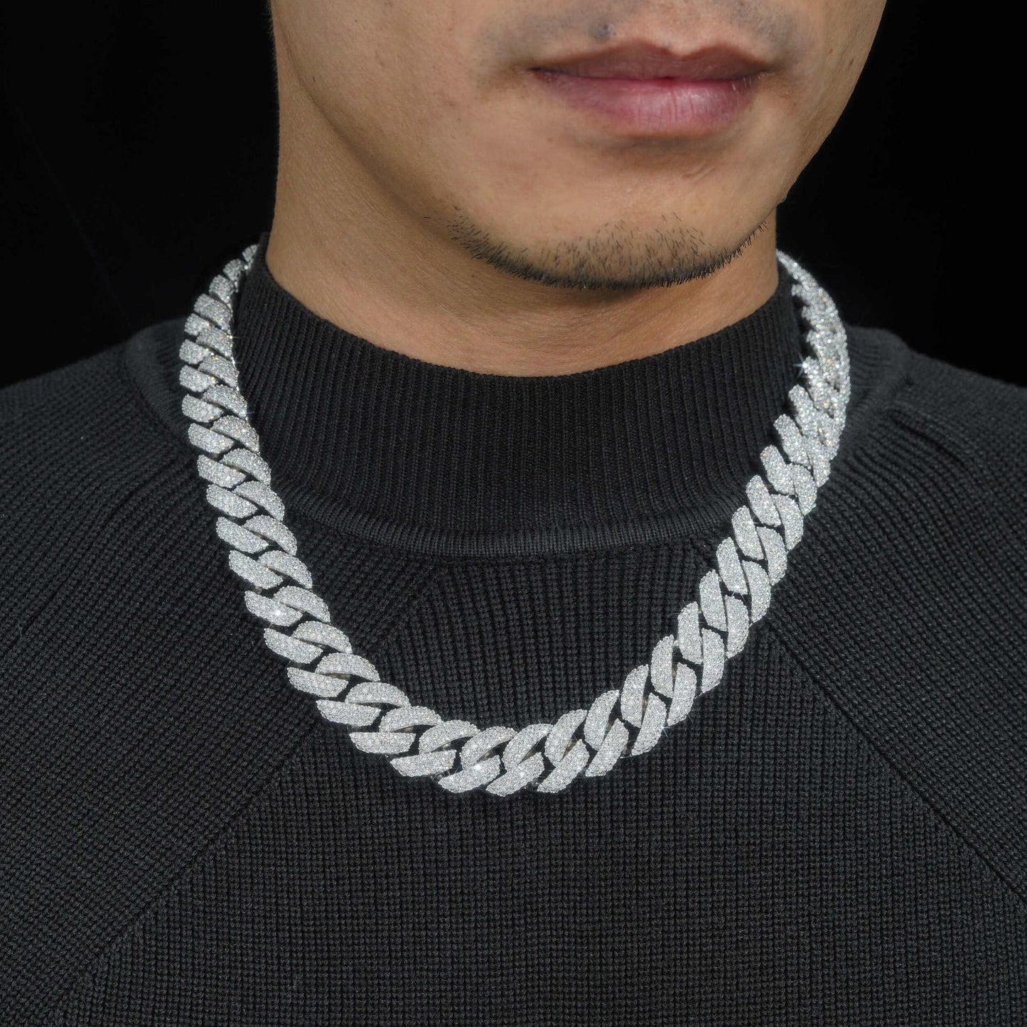 16mm Triple-Row Crescent Moissanite Cuban Link Chain – S925 Sterling Silver Iced-Out Hip Hop Men’s Streetwear Necklace - CaratixJewelry