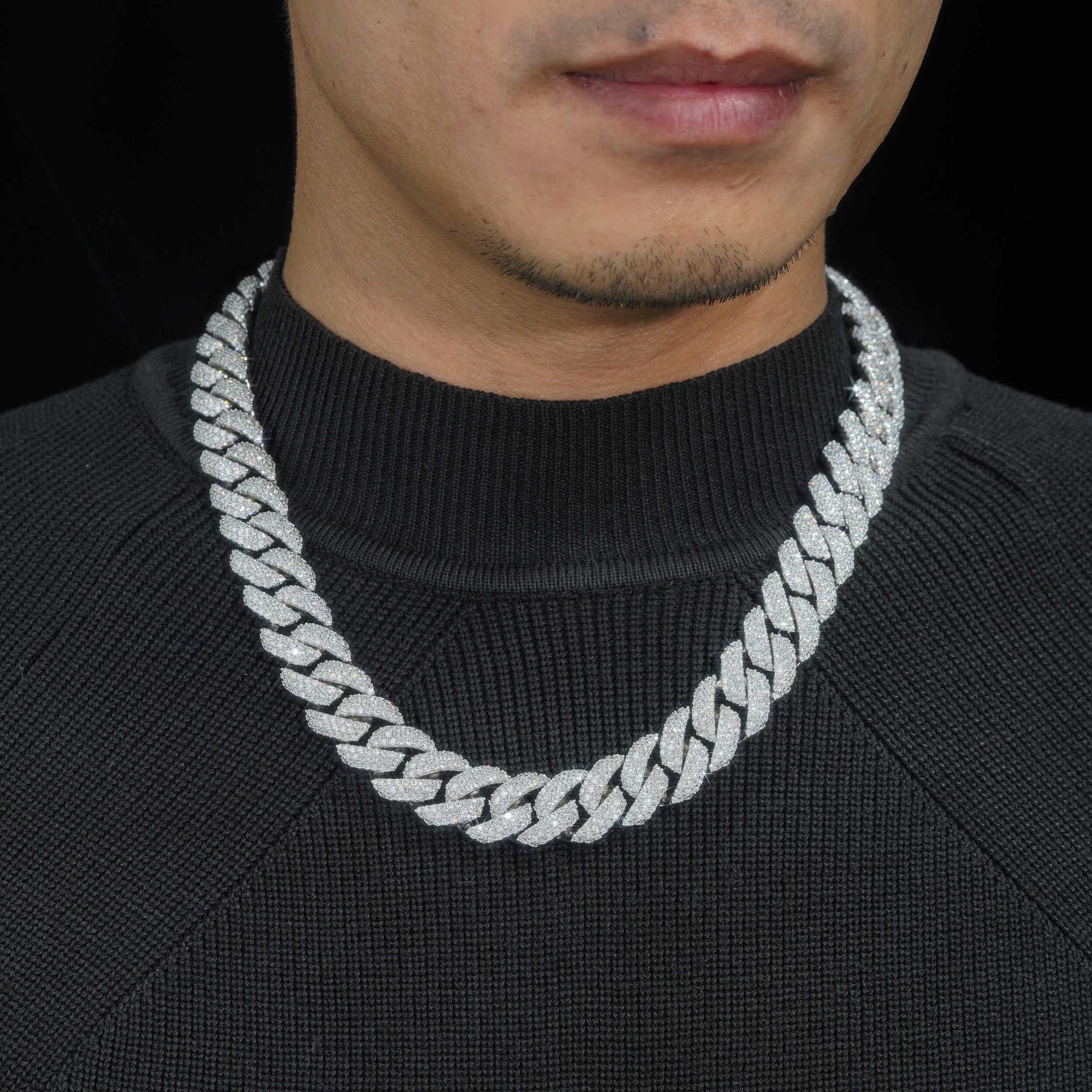 16mm Triple-Row Crescent Moissanite Cuban Link Chain – S925 Sterling Silver Iced-Out Hip Hop Men’s Streetwear Necklace - CaratixJewelry