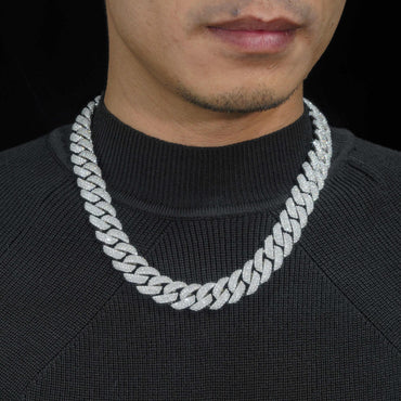 16mm Triple-Row Crescent Moissanite Cuban Link Chain – S925 Sterling Silver Iced-Out Hip Hop Men’s Streetwear Necklace - CaratixJewelry