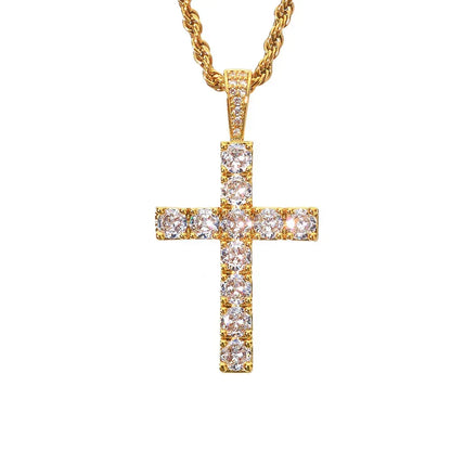Custom Vintage Large Cross Pendant Necklace with Zircon Stones for Men | Caratix Jewelry - CaratixJewelry
