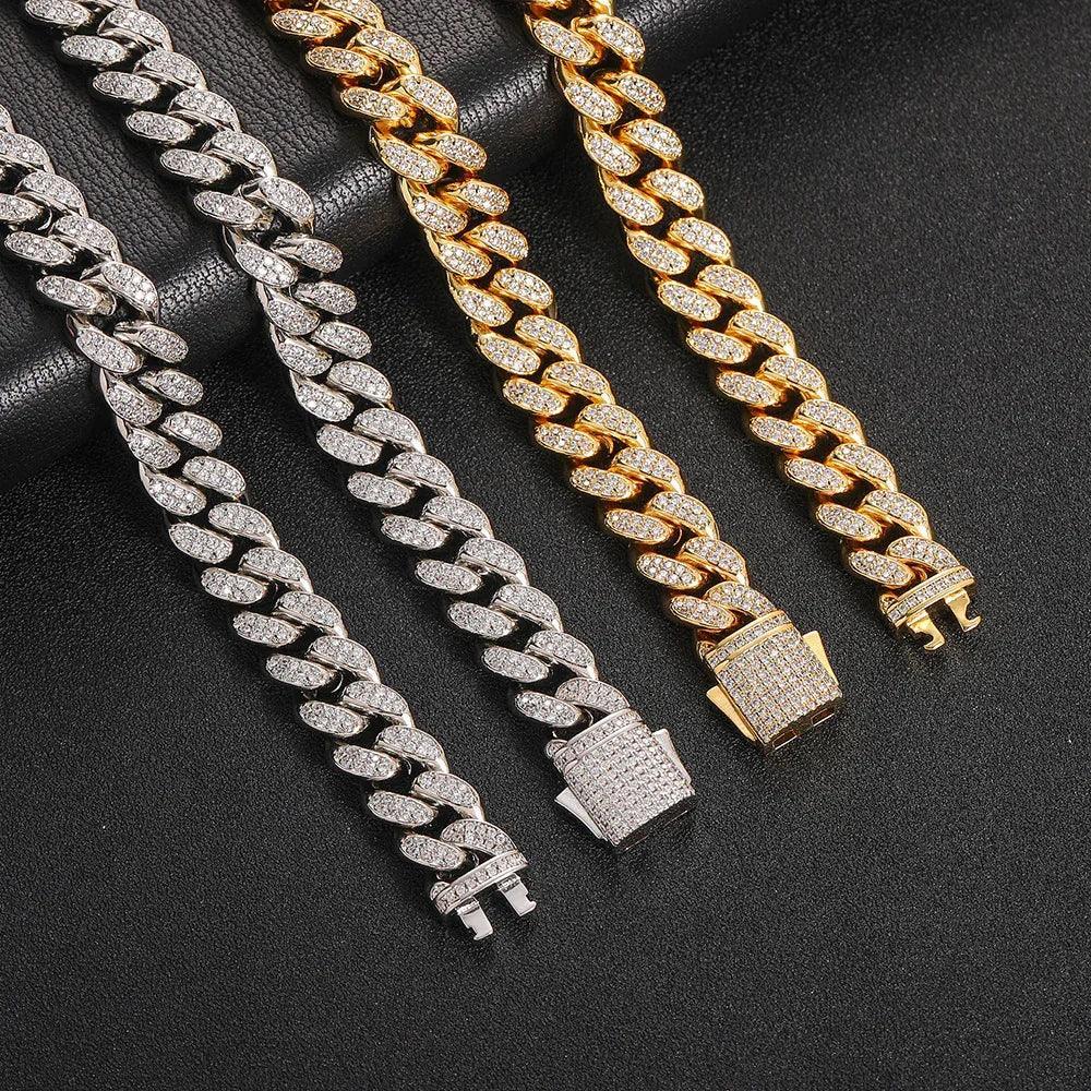 12mm Double Row Iced Out Cuban Chain Zircon Necklace with Spring Clasp for Men | Caratix Jewelry - CaratixJewelry