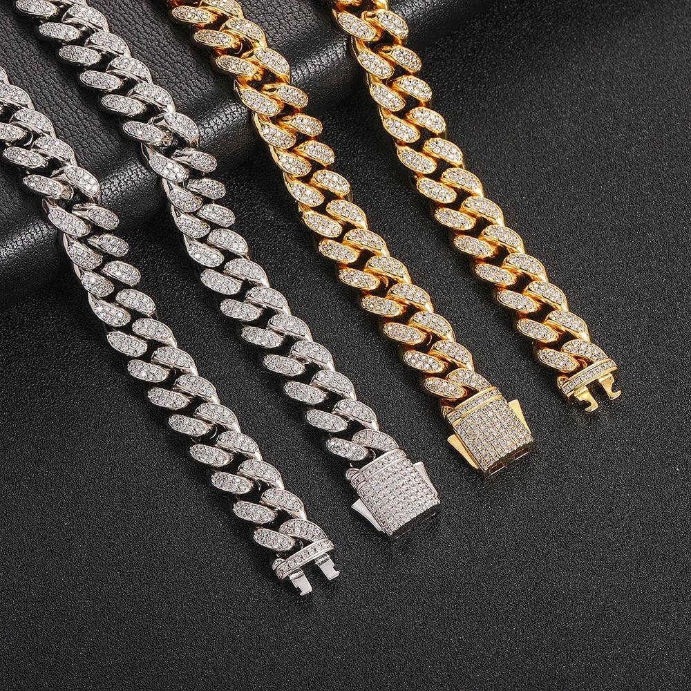 12mm Iced Out Cuban Chain Necklace Double Row Zircon Rapper - CaratixJewelry