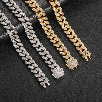 12mm Iced Out Cuban Chain Necklace Double Row Zircon Rapper - CaratixJewelry
