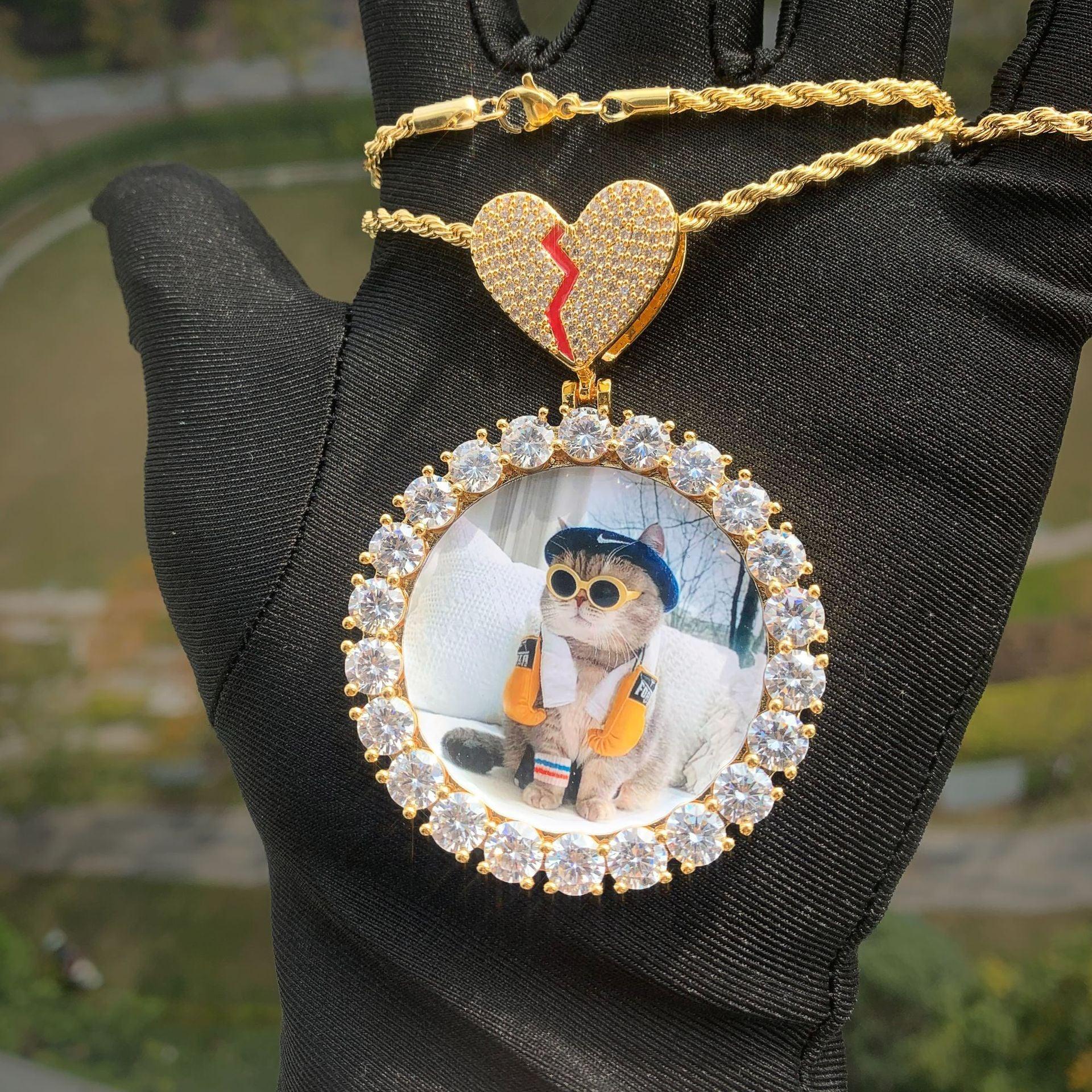 Custom Photo Pendant Necklace | Solid CZ Iced Out Hip Hop DIY Picture Jewelry - CaratixJewelry