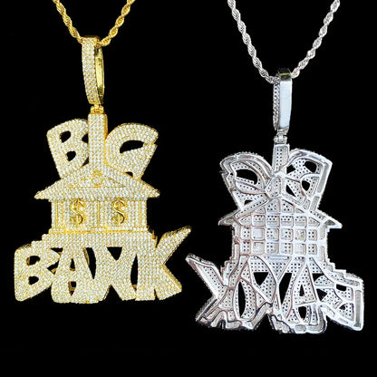 Iced Out "Big Bank" Letter Pendant | Men's Real Copper Money Statement Necklace - CaratixJewelry