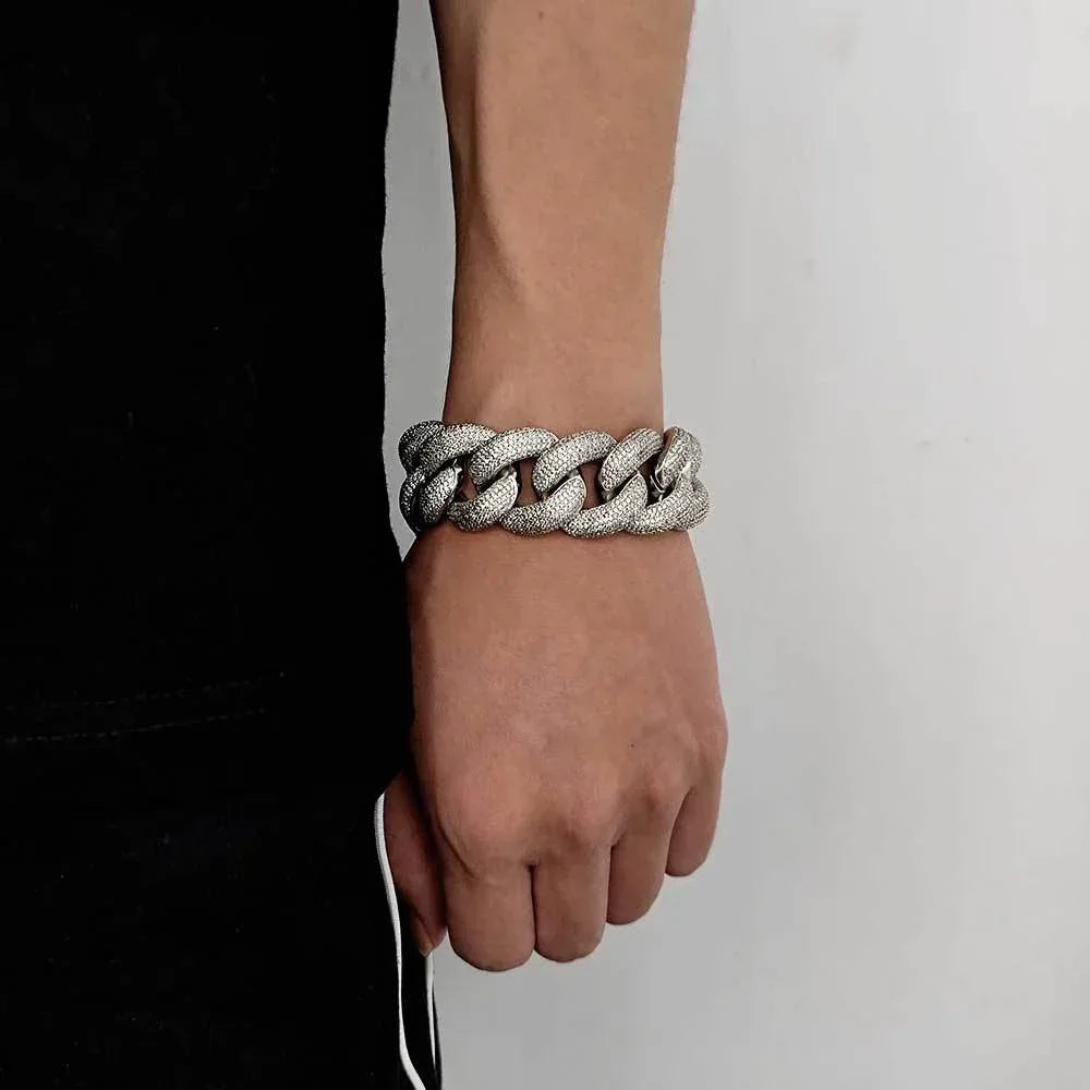 25mm Iced Out Bubble Cuban Bracelet Full Zircon Rapper - CaratixJewelry