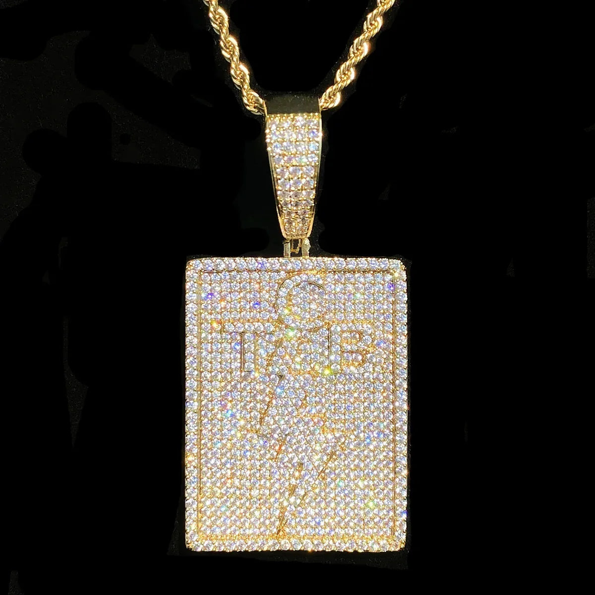 Iced Out TCB Lightning Bolt Dog Tag | Men's "Taking Care of Business" Necklace - CaratixJewelry
