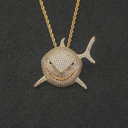 Shark Pendant Necklace with Micro-Pave Zircon and Full Look for Men | Caratix Jewelry - CaratixJewelry