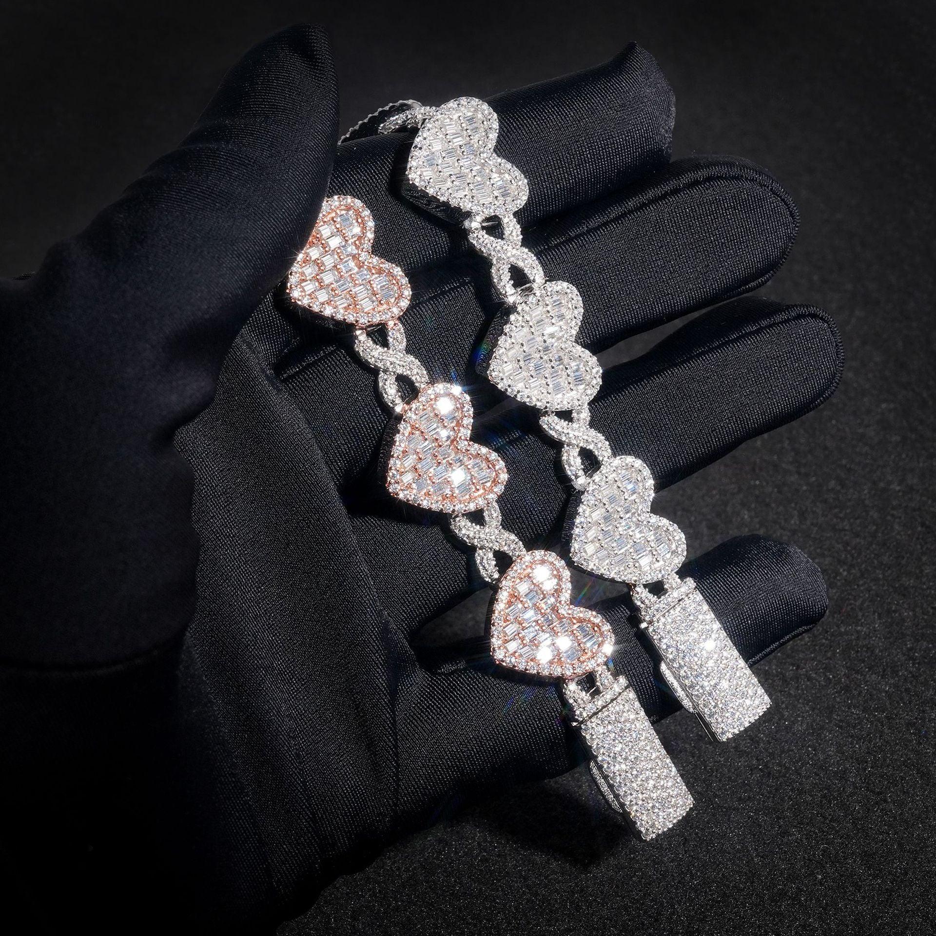 Heart Moissanite Cuban Link Bracelet – S925 Sterling Silver Iced-Out Hip Hop Streetwear Jewelry - CaratixJewelry