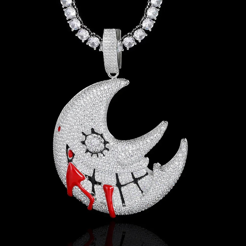 Trippie Redd Moon Pendant Necklace with Zircon Stones for Men | Customizable Hip Hop Jewelry | Caratix Jewelry - CaratixJewelry