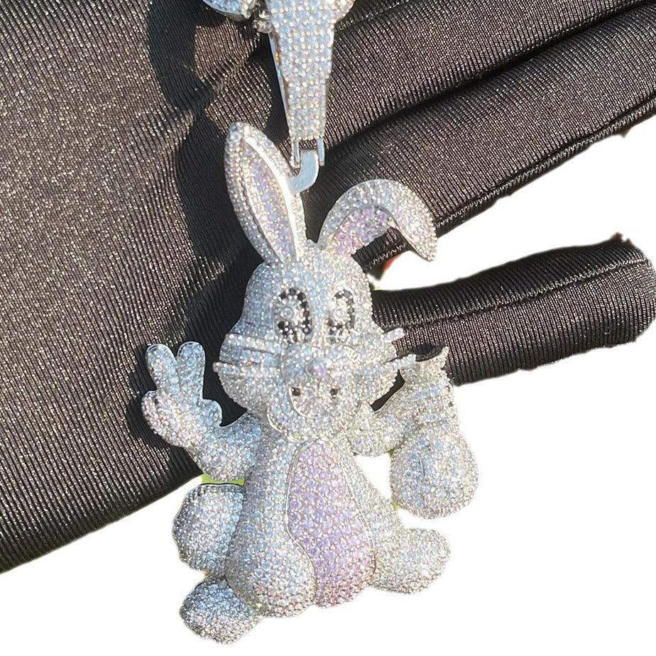 Playful Iced Out Cartoon Rabbit Pendant | Men's Hip Hop Bunny Necklace | Premium Copper CZ Animal Jewelry | Streetwear Icon | Caratix - CaratixJewelry