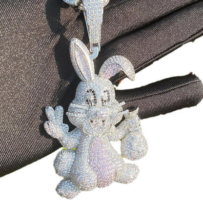 Playful Iced Out Cartoon Rabbit Pendant | Men's Hip Hop Bunny Necklace | Premium Copper CZ Animal Jewelry | Streetwear Icon | Caratix - CaratixJewelry