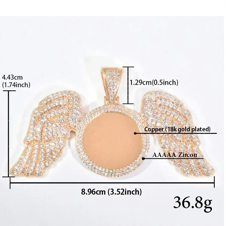Wing Photo Pendant Necklace | Iced Out CZ Custom Picture DIY Couple Jewelry - CaratixJewelry