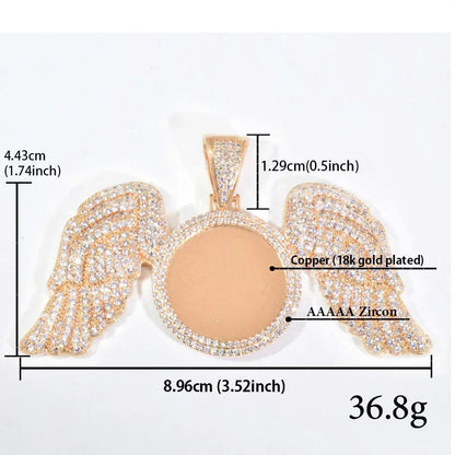 Wing Photo Pendant Necklace | Iced Out CZ Custom Picture DIY Couple Jewelry - CaratixJewelry