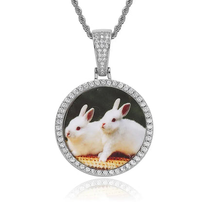 Custom Photo Frame Pendant S925 Silver Moissanite Necklace Mens | Caratix Jewelry - CaratixJewelry