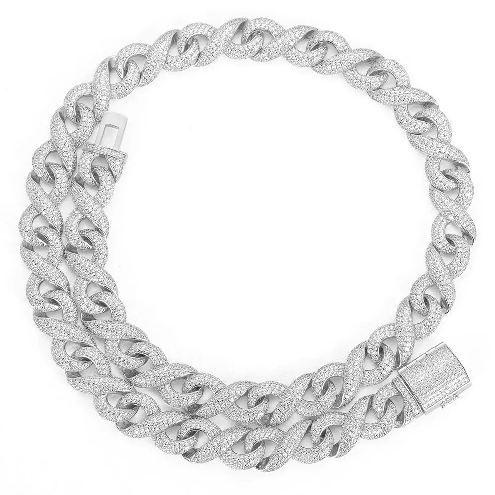 15mm Iced Out Figure 8 Cuban Chain Necklace Zircon - CaratixJewelry