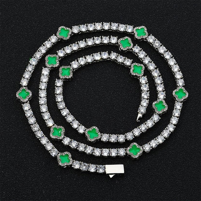 4mm Color Enamel Clover Tennis Chain | Iced Out Zircon Necklace | Custom Rapper Iced Out Chain | Caratix - CaratixJewelry