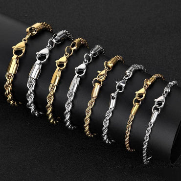 Stainless Steel Rope Chain Bracelet 18K Gold Plated for Men | Caratix Jewelry - CaratixJewelry