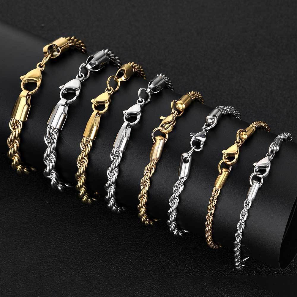 Stainless Steel Rope Chain Bracelet 18K Gold Plated for Men | Caratix Jewelry - CaratixJewelry