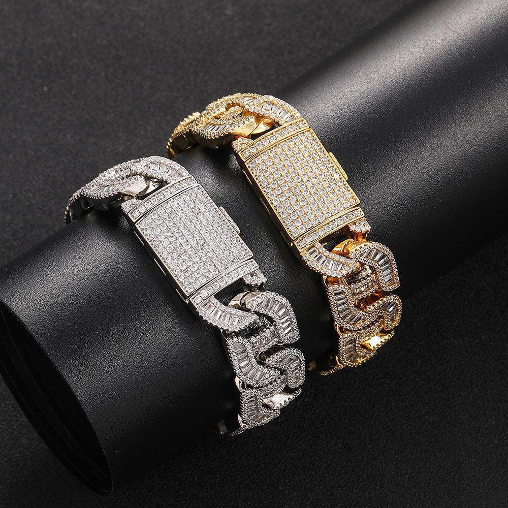 16mm T-Shaped Zircon Cuban Link Bracelet - CaratixJewelry