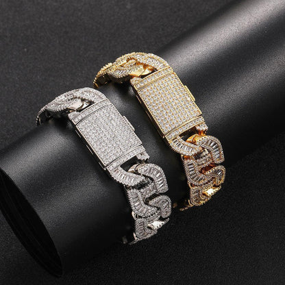 16mm T-Shaped Zircon Cuban Link Bracelet - CaratixJewelry