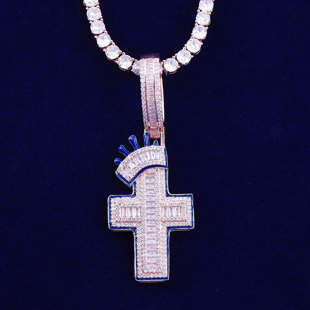 Iced Out Crown Cross Pendant | Men's & Women's Royal Faith Necklace - CaratixJewelry