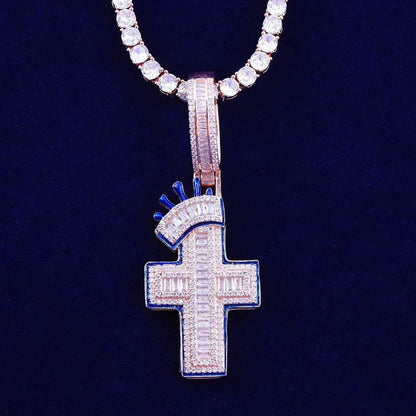 Iced Out Crown Cross Pendant | Men's & Women's Royal Faith Necklace - CaratixJewelry
